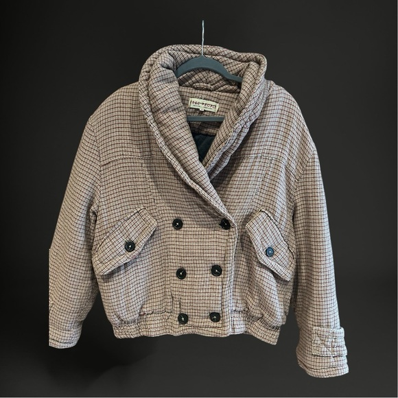 Free People Jackets & Blazers - FREE PEOPLE NWT Plaid Cotton Bomber jacket Coat detachable Sherpa M